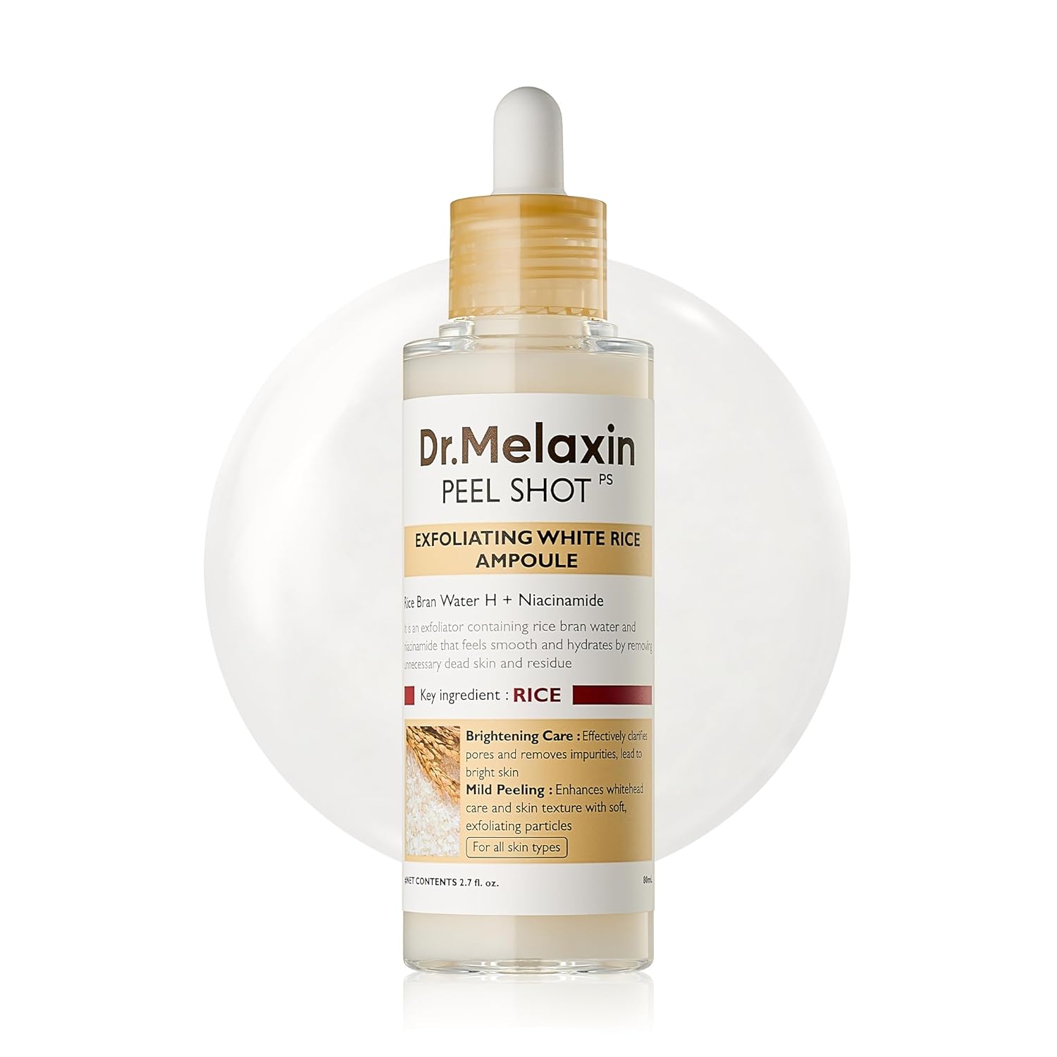 Dr.Melaxin Peel Shot Exfoliating Black Rice Ampoule 2.7 fl.oz - Rice Water AHA BHA Niacinamide Serum for Dead Skin Cells, Blackheads and Pores, Glass Skin Glow, Korean Skin Care Exfoliant